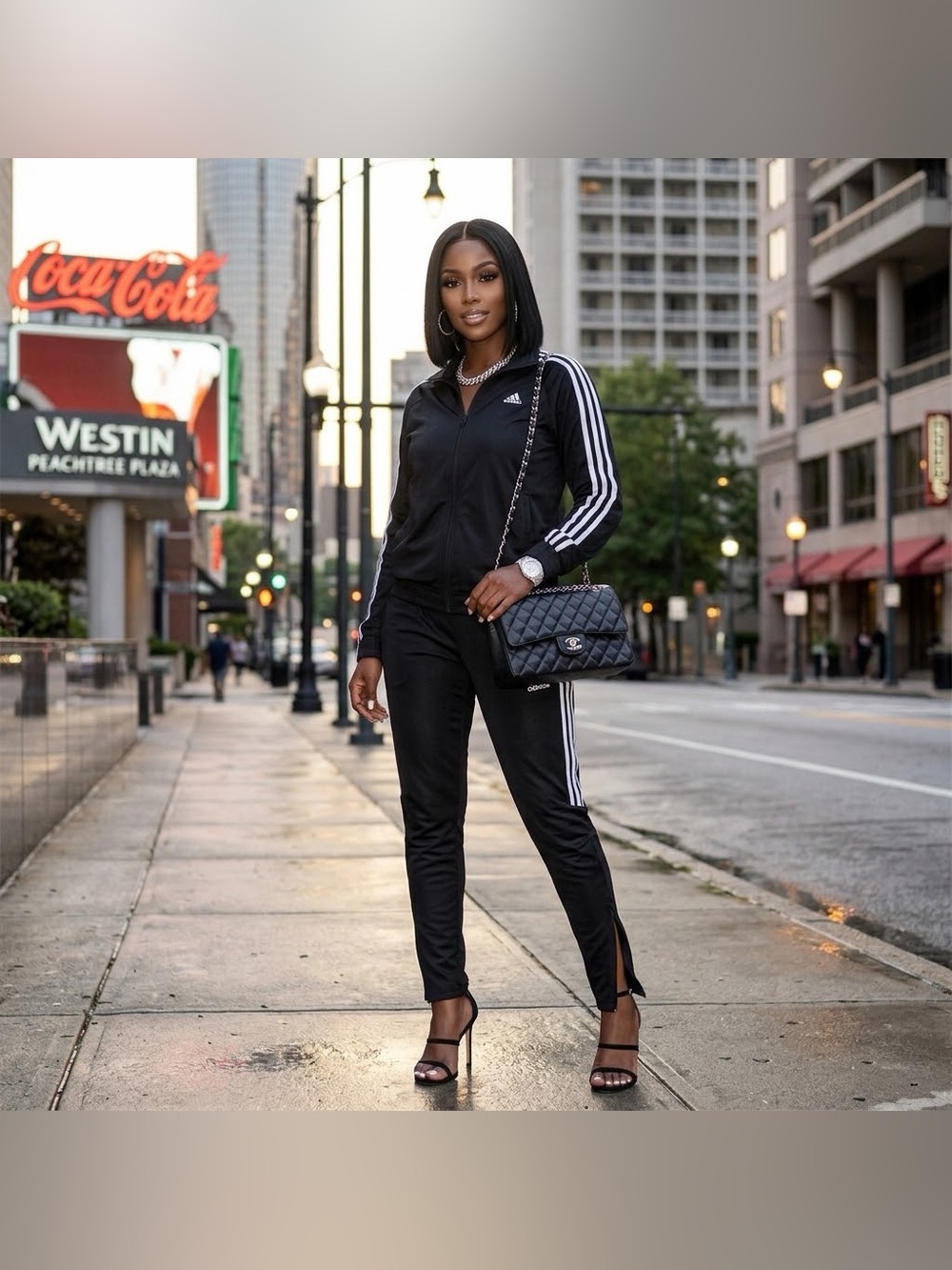 Adidas Black Track Suit with White Stripes